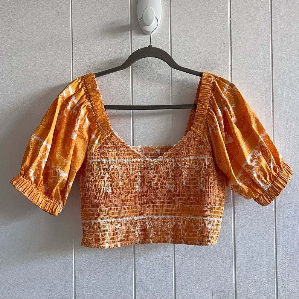 CLEOBELLA Everly Yellow Smocked Puff Sleeve Crop Top - Picture 11 of 11
